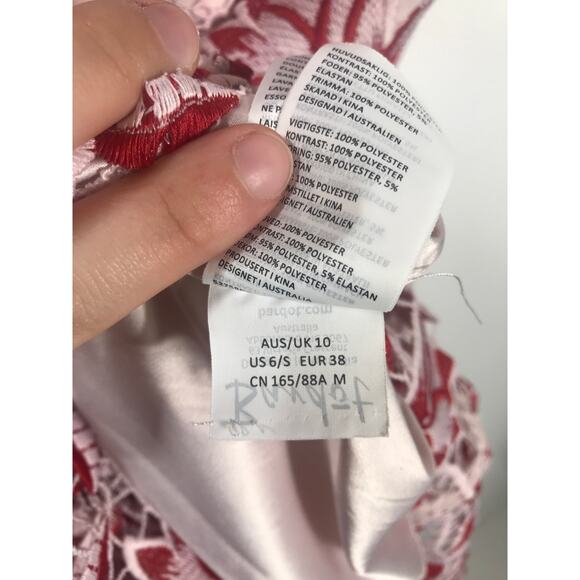 Bardot Women's 6 / Small Pink Red Lace Dress Date Night Wedding Guest Delicate - Picture 9 of 11